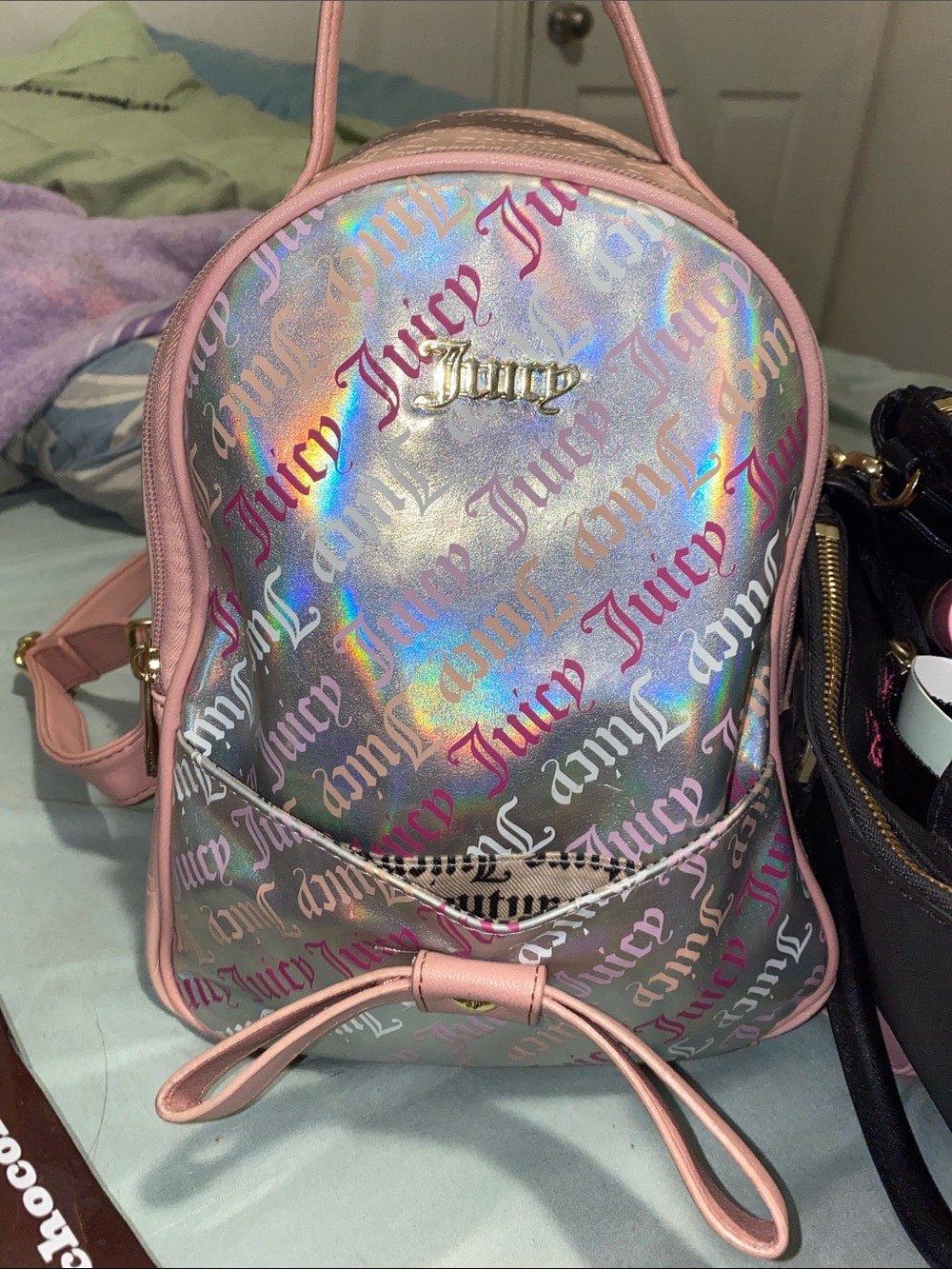 Juicy Couture Holographic Pink Mini Backpack Peek-A-Bow